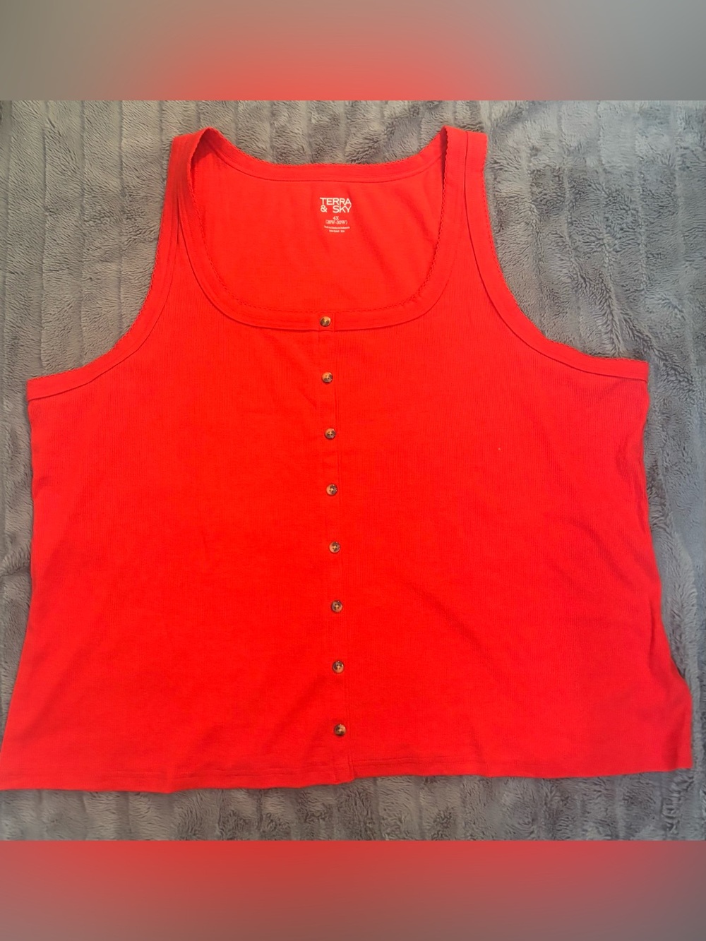 Terra & Sky Red Ribbed Tank Top Tortoise Button Plus Size 4X NWT
